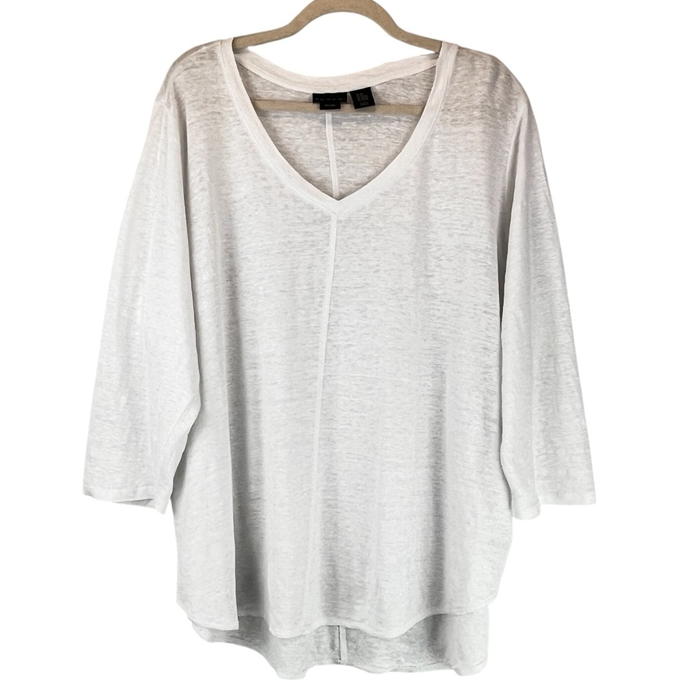 Tahari 100% Linen Knit Top Shirt 3/4 Sleeve Lagenlook White  Sz 2X